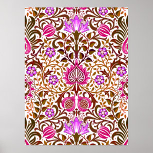 Jacobean Floral Damask, Pink, Violet and Brown Poster
