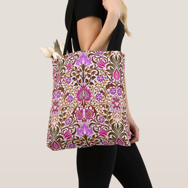Jacobean Floral Damask, Pink, Violet and Brown  Tote Bag (Close Up)