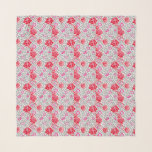 Jacobean Floral, Deep Red, Pink and Grey Scarf<br><div class="desc">Scarf in a William Morris wallpaper design of flowers in deep red and fuchsia pink,  with silver grey / grey leafy vines,  against a white background</div>