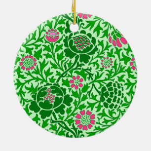Jacobean Floral, Emerald and Lime Green Ceramic Tree Decoration