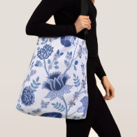 Jacobean Floral Lg Pattern Blue on White