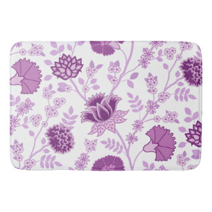 Jacobean Floral Lg Pattern Pinks on White Bath Mat