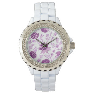 Jacobean Floral Lg Pattern Pinks on White Watch