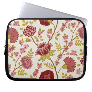 Jacobean Floral Lg Pattern Reds Pinks Gold Cream Laptop Sleeve