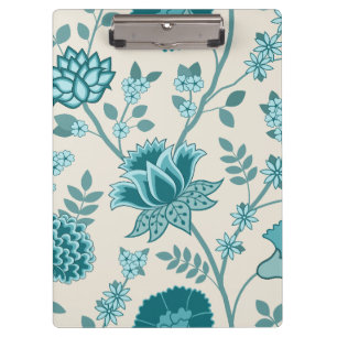 Jacobean Floral Lg Pattern Teals on Cream Clipboard