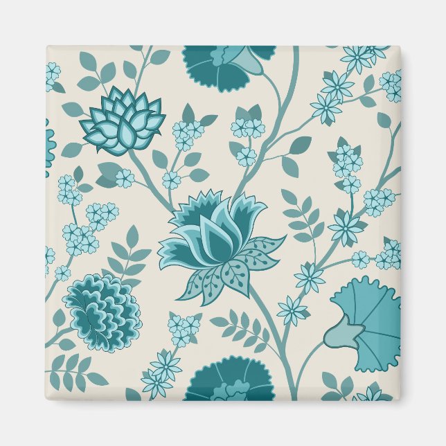 Jacobean Floral Lg Pattern Teals on Cream Magnet (Front)