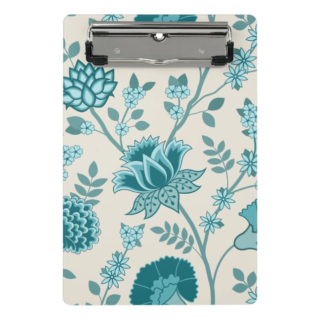 Jacobean Floral Lg Pattern Teals on Cream Mini Clipboard (Front)