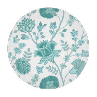 Jacobean Floral Lg Pattern Teals on White