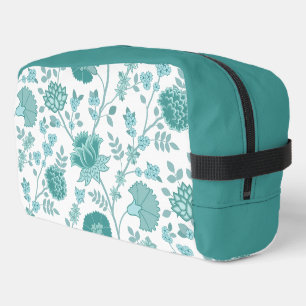 Jacobean Floral Lg Pattern Teals on White Dopp Kit
