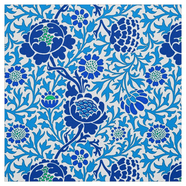 Jacobean Floral , Navy and Cerulean Blue Fabric (Swatch)