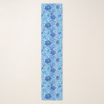 Jacobean Floral, Navy and Cerulean Blue Scarf<br><div class="desc">Scarf in a William Morris wallpaper design of flowers in navy and cobalt blue,  accented with lime,  with cerulean blue,  leafy vines,  against a white background</div>