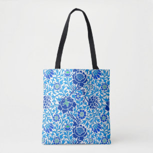 Jacobean Floral , Navy and Cerulean Blue Tote Bag