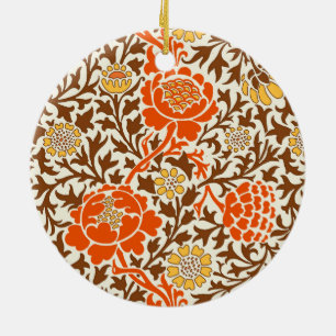 Jacobean Floral, Orange, Brown and Mustard Gold Ceramic Tree Decoration