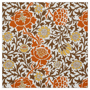 Jacobean Floral , Orange Brown & Mustard Gold Fabric