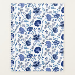 Jacobean Floral Pattern Blues on White Planner