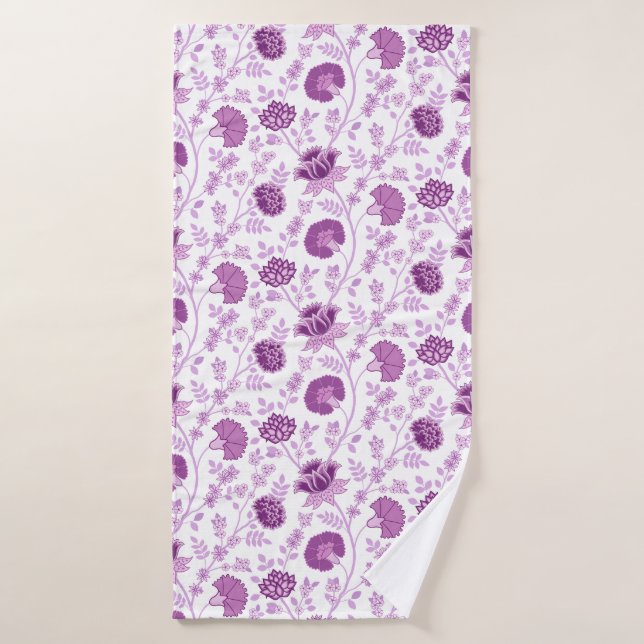 Jacobean Floral Pattern Pinks on White Bath Towel (Bath Towel)