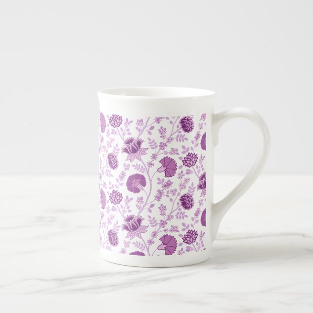Jacobean Floral Pattern Pinks on White Bone China Mug (Right)