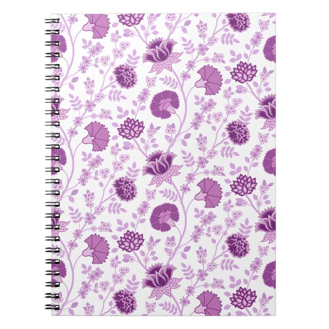Jacobean Floral Pattern Pinks on White Notebook (Front)