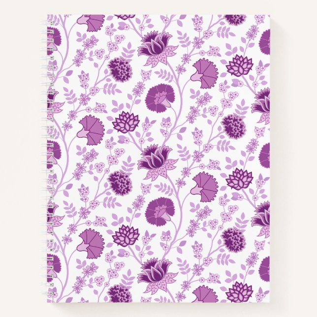 Jacobean Floral Pattern Pinks on White Notebook (Front)