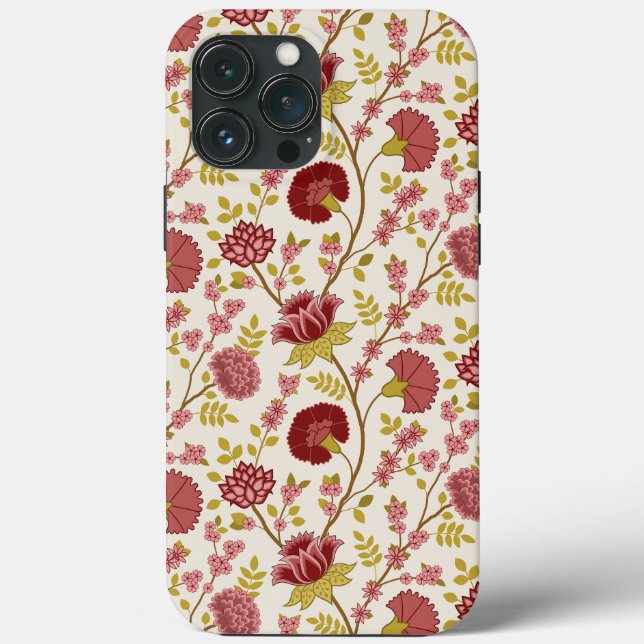 Jacobean Floral Pattern Reds Pinks Gold Cream Case-Mate iPhone Case (Back)