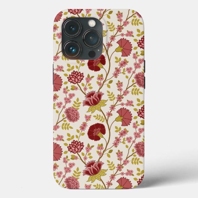 Jacobean Floral Pattern Reds Pinks Gold Cream Case-Mate iPhone Case (Back)