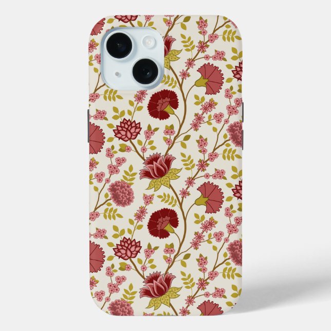 Jacobean Floral Pattern Reds Pinks Gold Cream Case-Mate iPhone Case (Back)