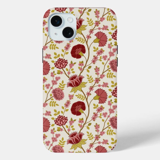 Jacobean Floral Pattern Reds Pinks Gold Cream Case-Mate iPhone Case (Back)