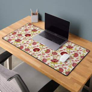 Jacobean Floral Pattern Reds Pinks Gold Cream Desk Mat