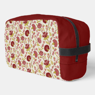 Jacobean Floral Pattern Reds Pinks Gold Cream Dopp Kit