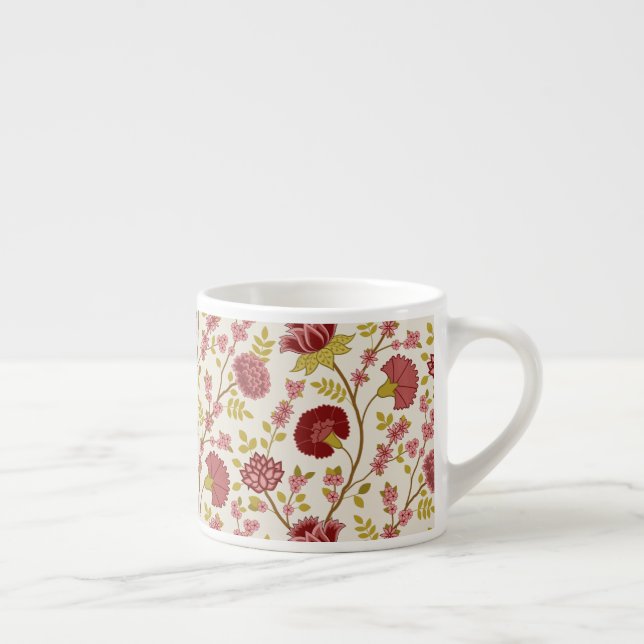 Jacobean Floral Pattern Reds Pinks Gold Cream Espresso Cup (Right)