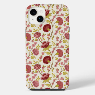 Jacobean Floral Pattern Reds Pinks Gold Cream iPhone 14 Plus Case