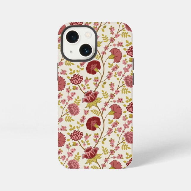 Jacobean Floral Pattern Reds Pinks Gold Cream iPhone Case (Back)