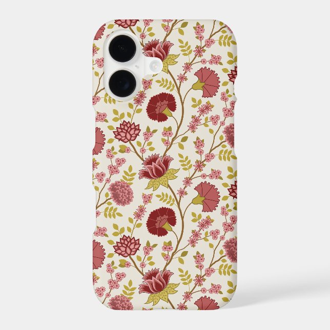 Jacobean Floral Pattern Reds Pinks Gold Cream iPhone Case (Back)
