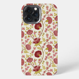 Jacobean Floral Pattern Reds Pinks Gold Cream iPhone 13 Pro Max Case