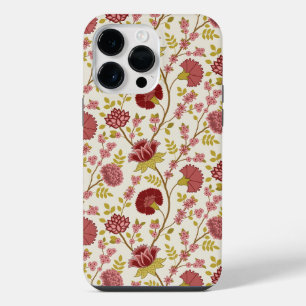 Jacobean Floral Pattern Reds Pinks Gold Cream iPhone 14 Pro Max Case