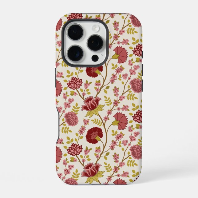 Jacobean Floral Pattern Reds Pinks Gold Cream iPhone Case (Back)