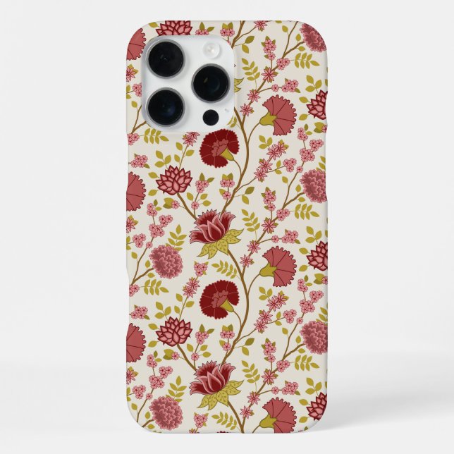 Jacobean Floral Pattern Reds Pinks Gold Cream iPhone Case (Back)