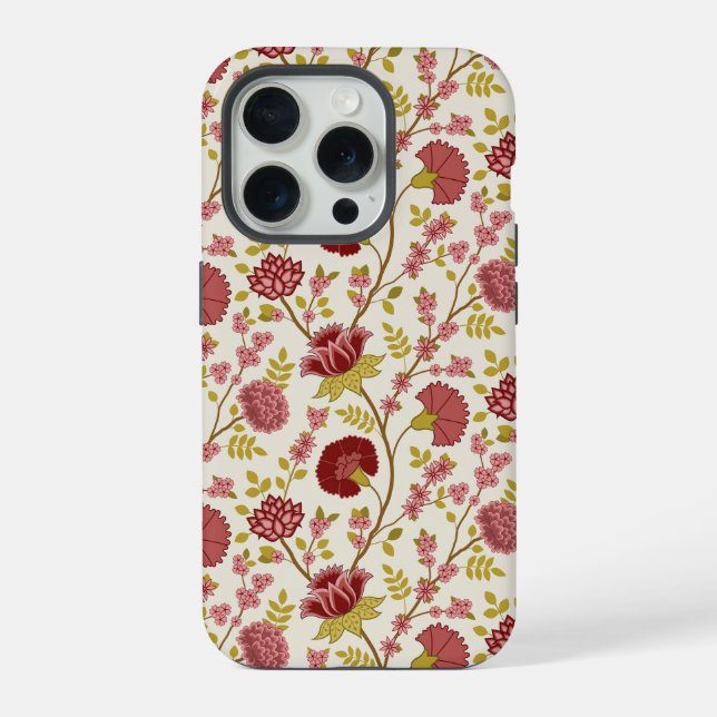 Jacobean Floral Pattern Reds Pinks Gold Cream iPhone Case (Back)