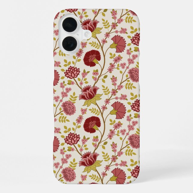 Jacobean Floral Pattern Reds Pinks Gold Cream iPhone Case (Back)