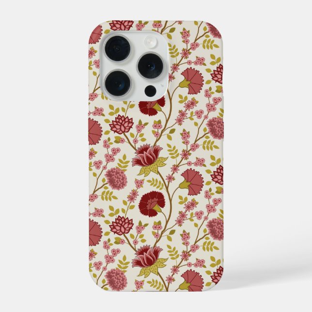 Jacobean Floral Pattern Reds Pinks Gold Cream iPhone Case (Back)