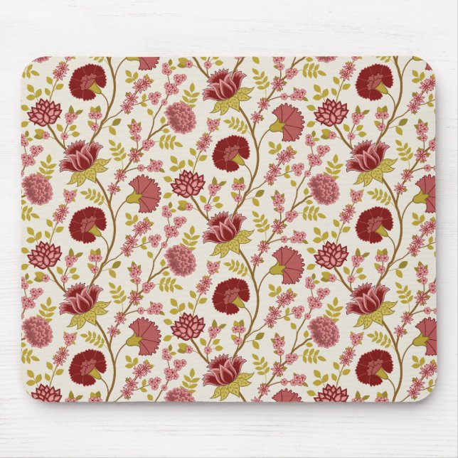 Jacobean Floral Pattern Reds Pinks Gold Cream Mouse Pad (Front)