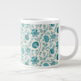 Jacobean Floral Pattern Teals on Cream Large Coffee Mug