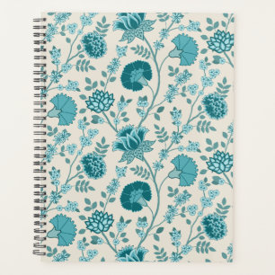 Jacobean Floral Pattern Teals on Cream Planner