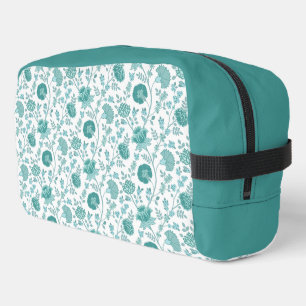 Jacobean Floral Pattern Teals on White Dopp Kit