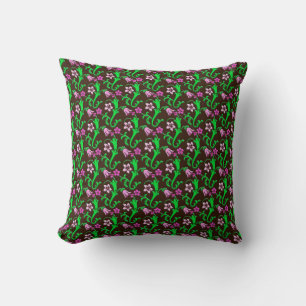 Jacobean floral - pink, green, chocolate cushion