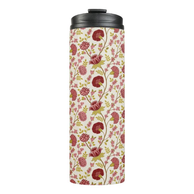 Jacobean Floral Rpt Pattern Reds Pinks Gold Cream Thermal Tumbler (Front)