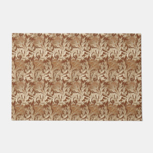 Jacobean Flower Damask, Brown and Taupe Tan Doormat