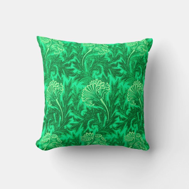 Jacobean Flower Damask, Emerald and Lime Green Cushion (Front)