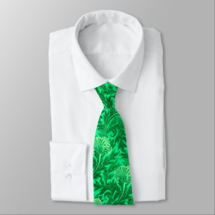 Jacobean Flower Damask, Emerald and Lime Green Tie