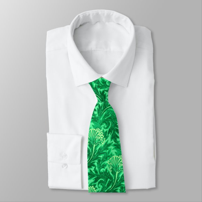 Jacobean Flower Damask, Emerald and Lime Green Tie (Tied)